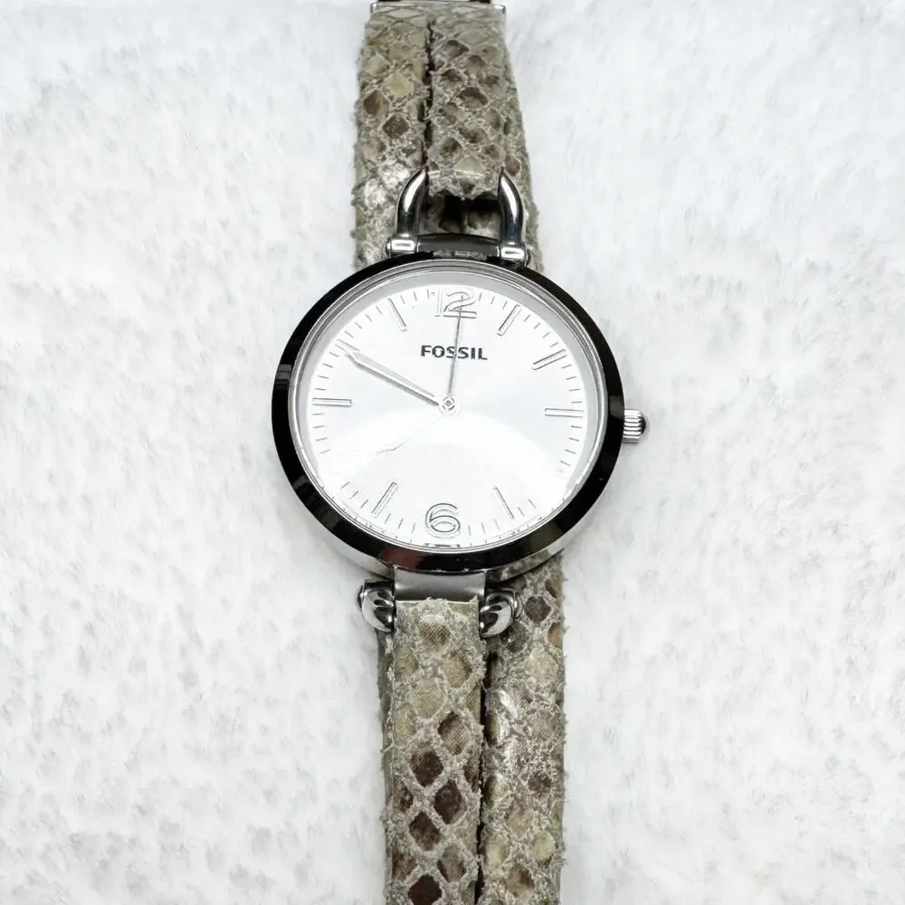 FOSSIL Women's Stainless Steel Watch Genuine Leather Triple Python Snake Strap